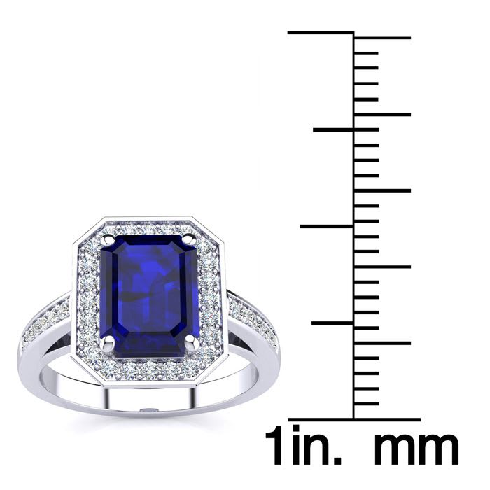 2 1/2 Carat Sapphire and Halo Diamond Ring In 14 Karat White Gold