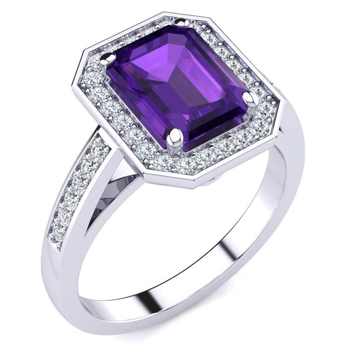2 1/2 Carat Amethyst and Halo Diamond Ring In 14 Karat White Gold