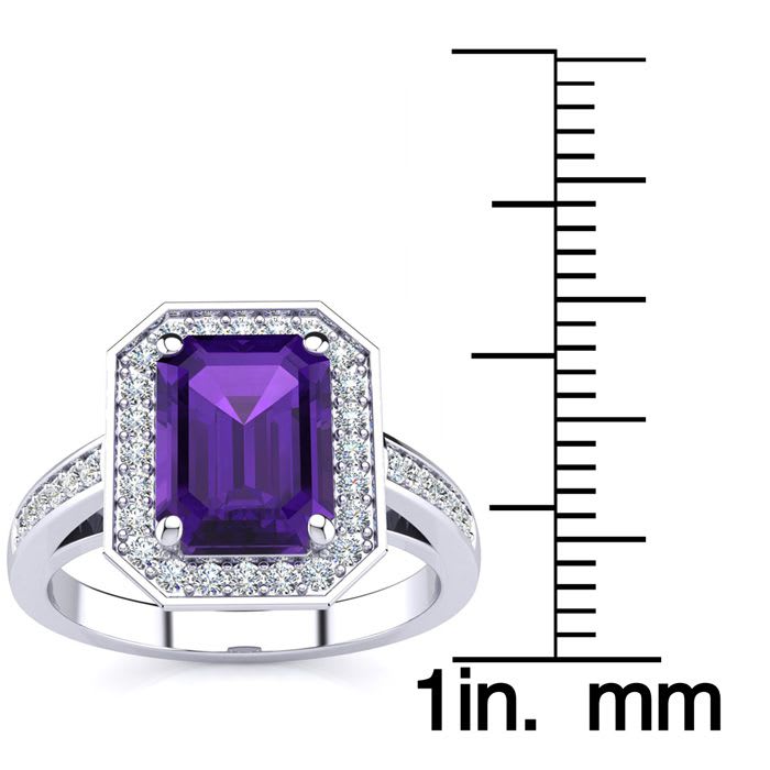2 1/2 Carat Amethyst and Halo Diamond Ring In 14 Karat White Gold