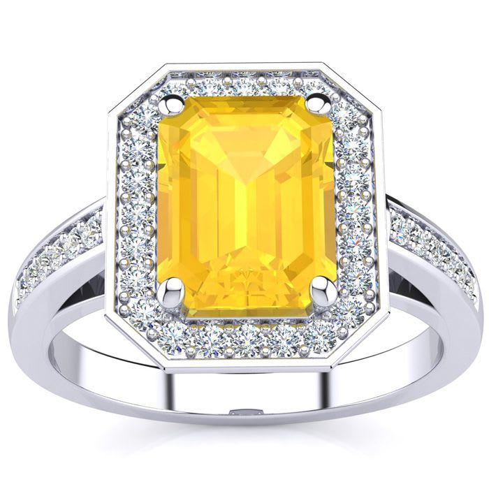 2 1/2 Carat Citrine and Halo Diamond Ring In 14 Karat White Gold
