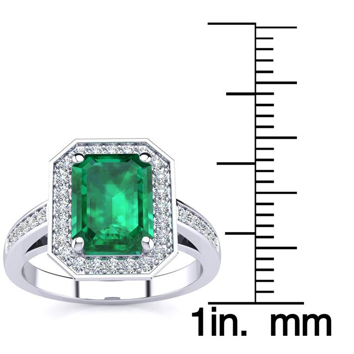 2 1/2 Carat Emerald and Halo Diamond Ring In 14 Karat White Gold