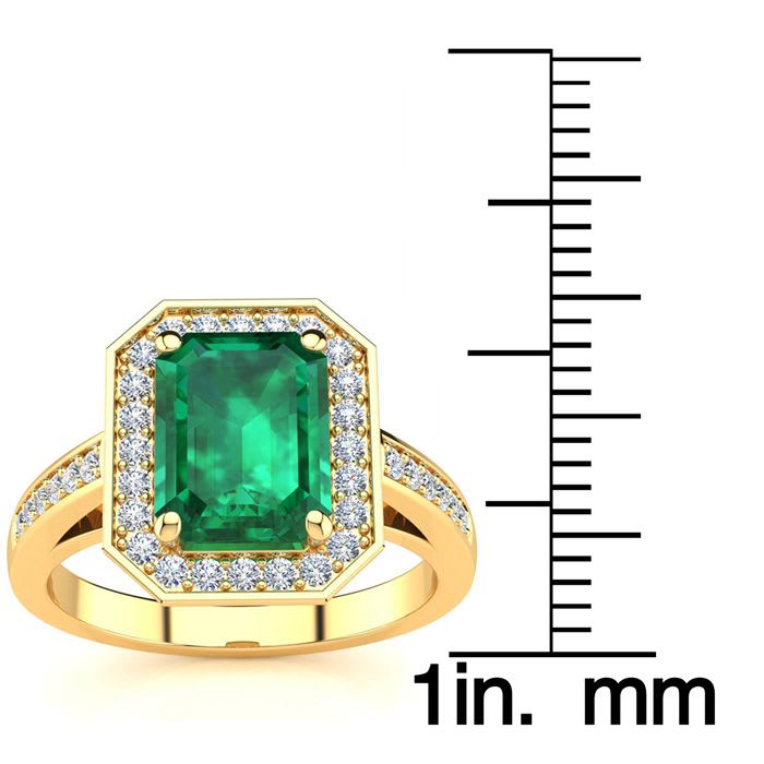 2 1/2 Carat Emerald and Halo Diamond Ring In 14 Karat Yellow Gold