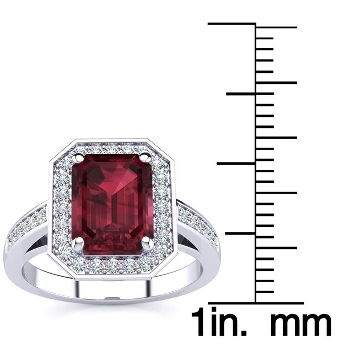 Garnet Ring: Garnet Jewelry: 3 Carat Garnet and Halo Diamond Ring In 14 Karat White Gold