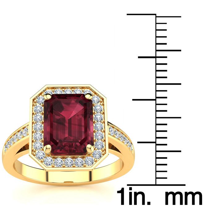 Garnet Ring: Garnet Jewelry: 3 Carat Garnet and Halo Diamond Ring In 14 Karat Yellow Gold