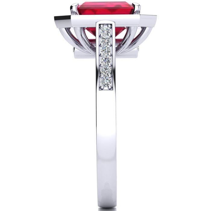 3 1/3 Carat Ruby and Halo Diamond Ring In 14 Karat White Gold