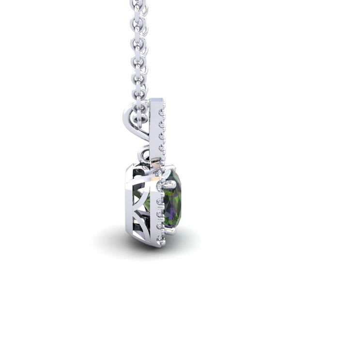 1-1/3 Carat Cushion Shape Mystic Topaz Necklace With Diamond Halo In 14 Karat White Gold, 18 Inches