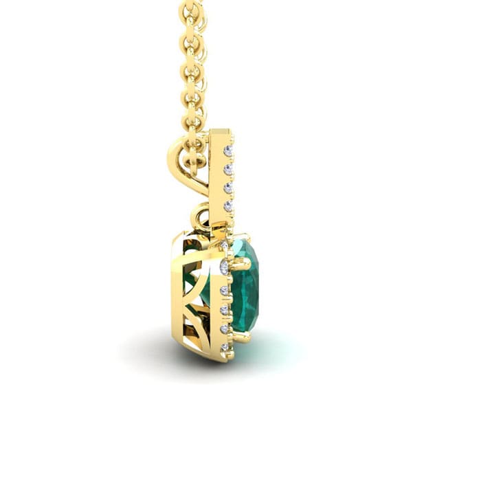 2-1/2 Carat Cushion Shape Emerald Necklaces With Diamond Halo In 14 Karat Yellow Gold, 18 Inch Chain
