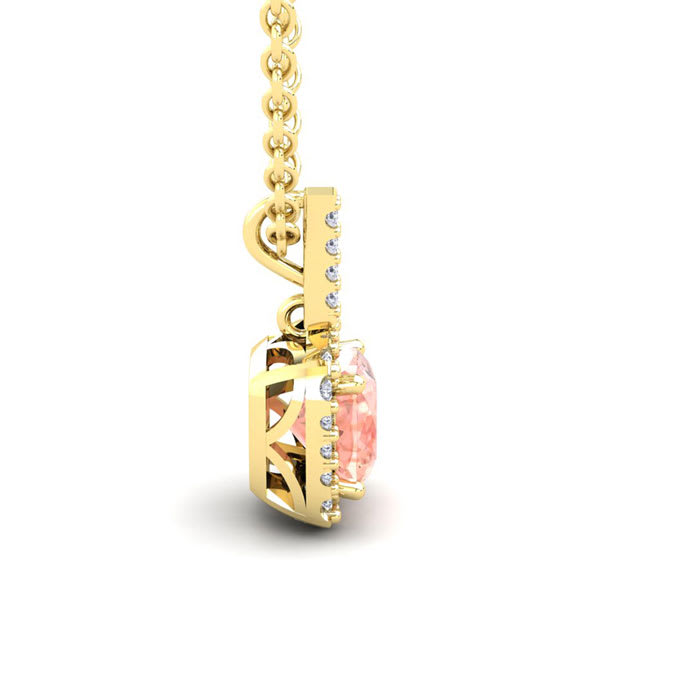 3-1/2 Carat Cushion Shape Morganite with Diamond Halo In 14 Karat Yellow Gold With 18 Inch Chain