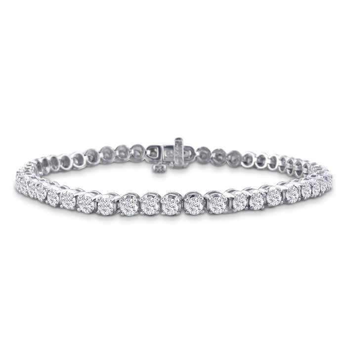 CUSTOM BEZEL SETTING 8 Inch, 3 1/2ct Round Based Diamond Tennis Bracelet in 14k White Gold