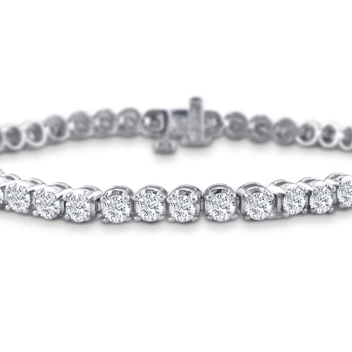 CUSTOM BEZEL SETTING 8 Inch, 3 1/2ct Round Based Diamond Tennis Bracelet in 14k White Gold