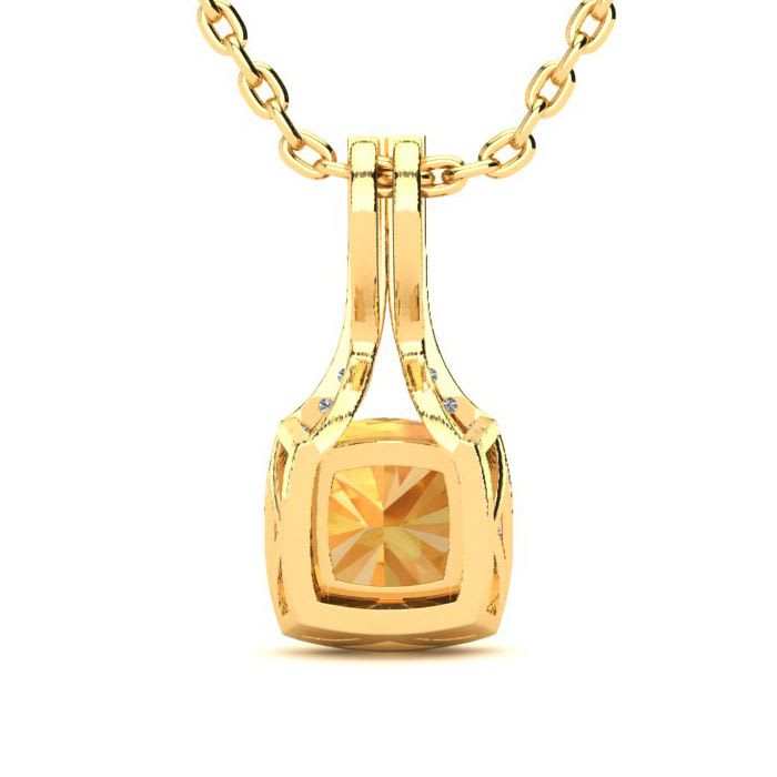 1 3/4 Carat Cushion Cut Citrine and Classic Halo Diamond Necklace In 14 Karat Yellow Gold, 18 Inches