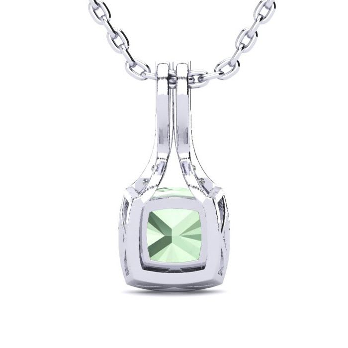 1 2/3 Carat Cushion Cut Green Amethyst and Classic Halo Diamond Necklace In 14 Karat White Gold, 18 Inches