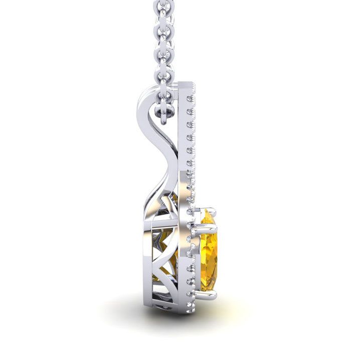 1 1/4 Carat Oval Shape Citrine and Halo Diamond Necklace In 14 Karat White Gold, 18 Inches