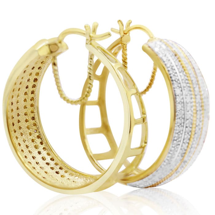 Large 2 Carat Five Row Natural Diamond Hoop Earrings, 1 1/2 Inches