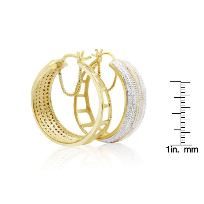 Large 2 Carat Five Row Natural Diamond Hoop Earrings, 1 1/2 Inches