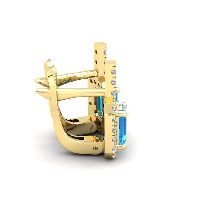 1 3/4 Carat Blue Topaz and Halo Diamond Dangle Earrings In 14 Karat Yellow Gold