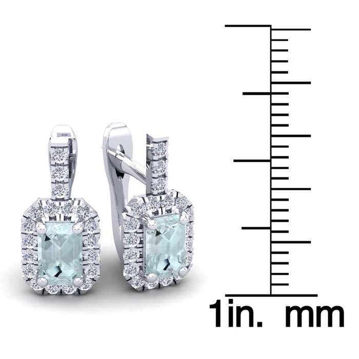 Aquamarine Earrings: Aquamarine Jewelry: 1 2/3 Carat Aquamarine and Halo Diamond Dangle Earrings In 14 Karat White Gold