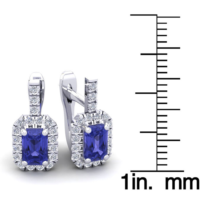 1 3/4 Carat Tanzanite and Halo Diamond Dangle Earrings In 14 Karat White Gold