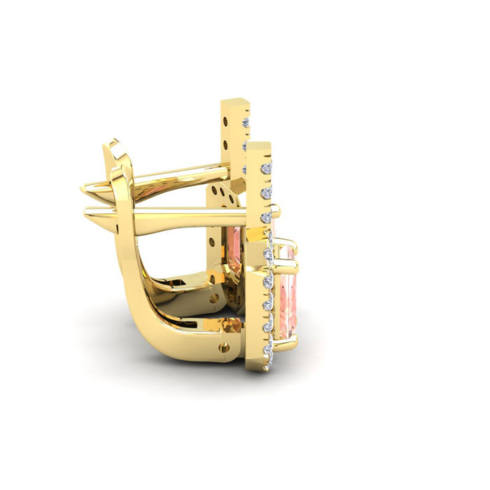 1-3/4 Carat Octagon Shape Morganite Earrings and Diamond Halo Dangle In 14 Karat Yellow Gold