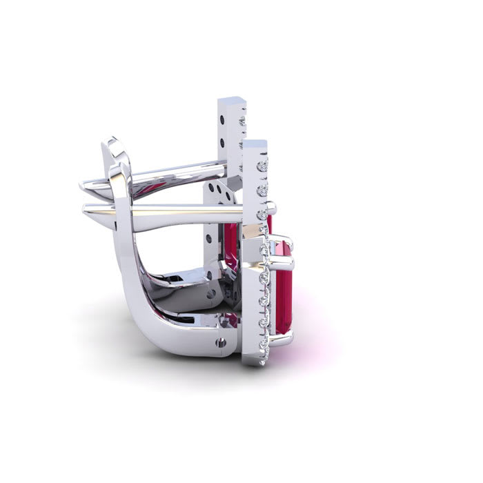 2 Carat Ruby and Halo Diamond Dangle Earrings In 14 Karat White Gold