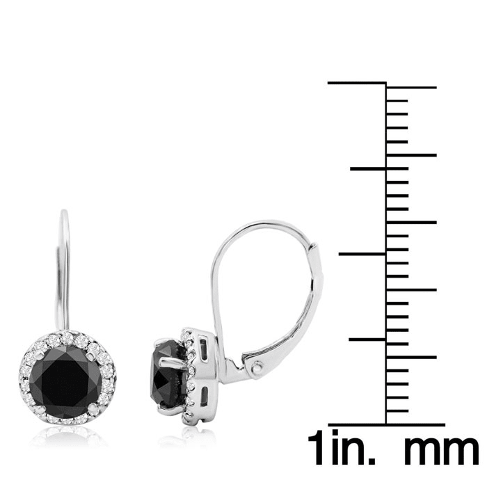 14K White Gold 2 1/4 Carat Black and White Halo Diamond Leverback Earrings