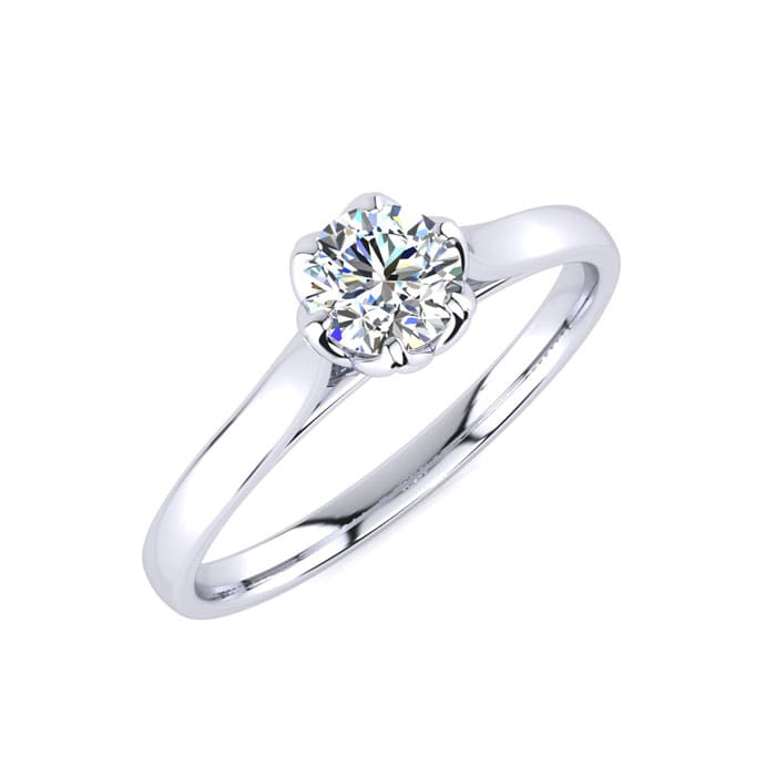 Round Engagement Rings, 1/2 Carat Diamond Solitaire Engagement Ring Crafted In 14 Karat White Gold