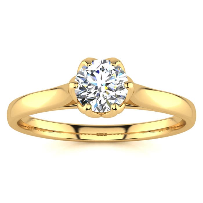 Round Engagement Rings, 1/2 Carat Diamond Solitaire Engagement Ring Crafted In 14 Karat Yellow Gold