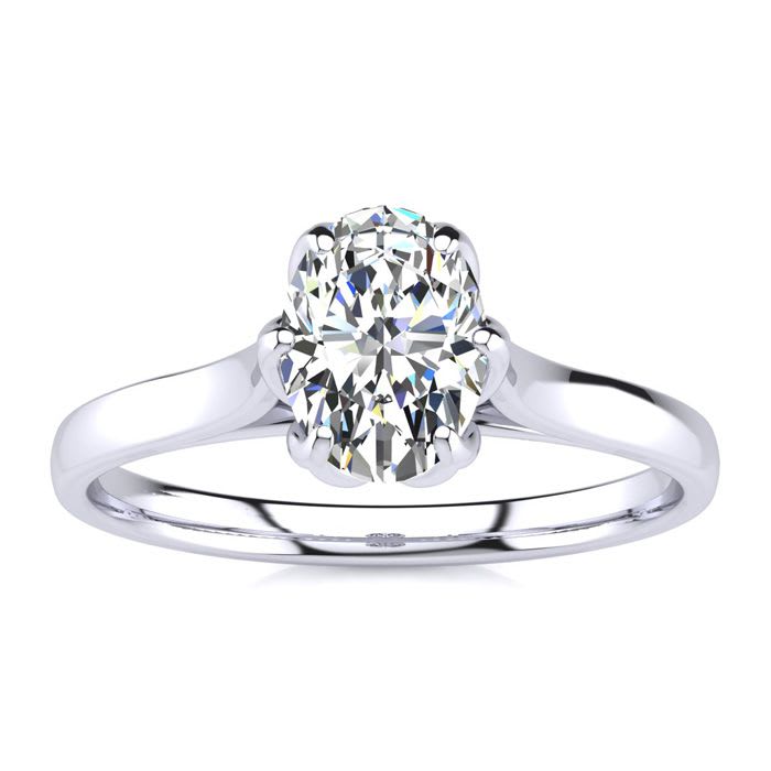 3/4 Carat Oval Shape Solitaire Engagement Ring In 14 Karat White Gold