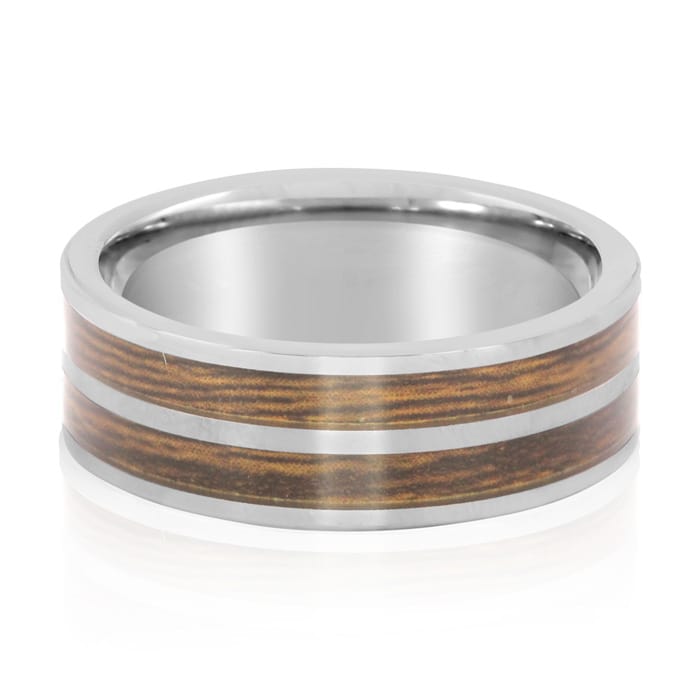 8MM Ethically Sourced Koa Wood and Tungsten Carbide Double Row Ring
