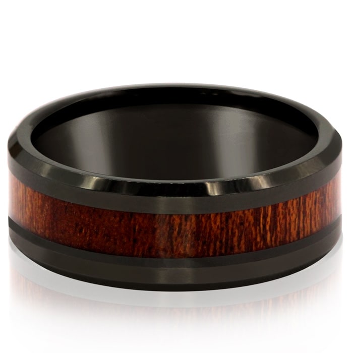 8MM Ethically Sourced Koa Wood and Black Tungsten Carbide Ring