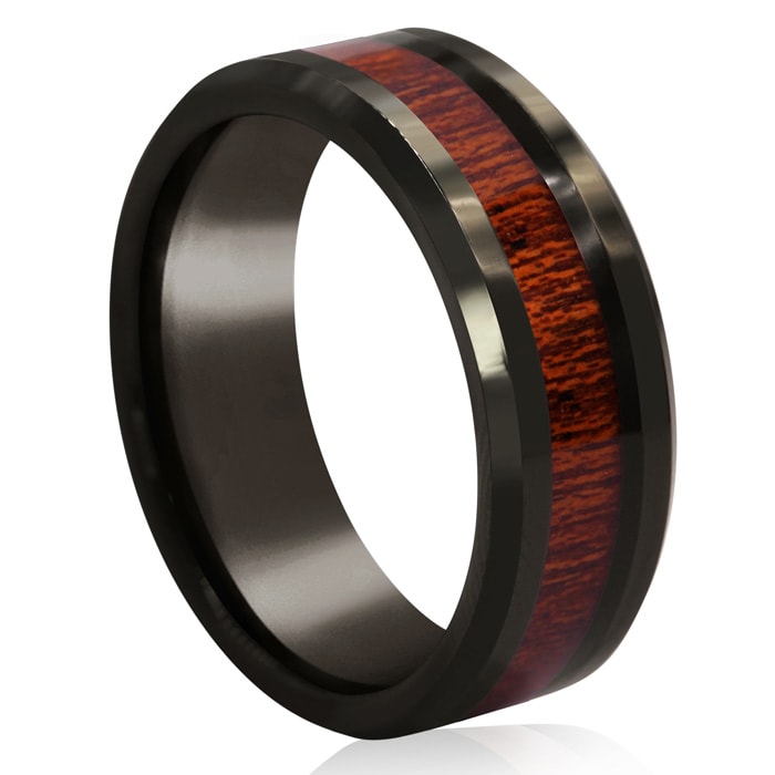 8MM Ethically Sourced Koa Wood and Black Tungsten Carbide Ring