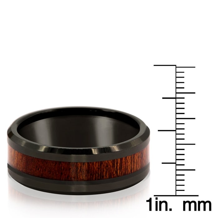 8MM Ethically Sourced Koa Wood and Black Tungsten Carbide Ring