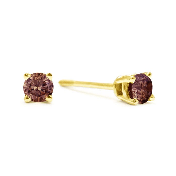 Estate Jewelry 1/3 Carat Chocolate Bar Brown Champagne Diamond Stud Earrings in 14 Karat Yellow Gold