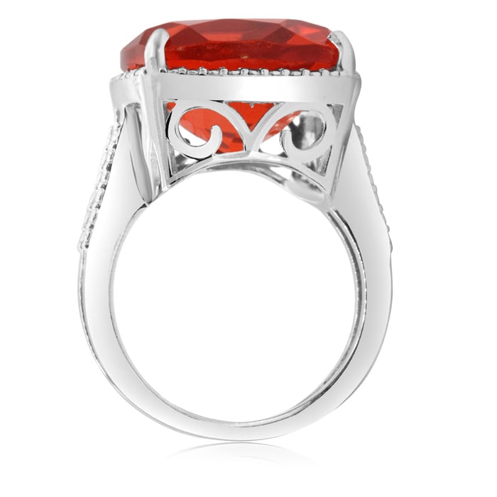 12ct Split Shank Cushion Cut Created Padparadscha Sapphire and Diamond Ring In Sterling Silver


