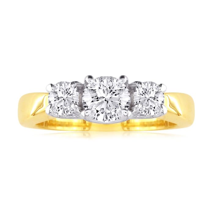 1/2ct Trellis Motif Three Diamond Ring in 14k Two Tone Gold
