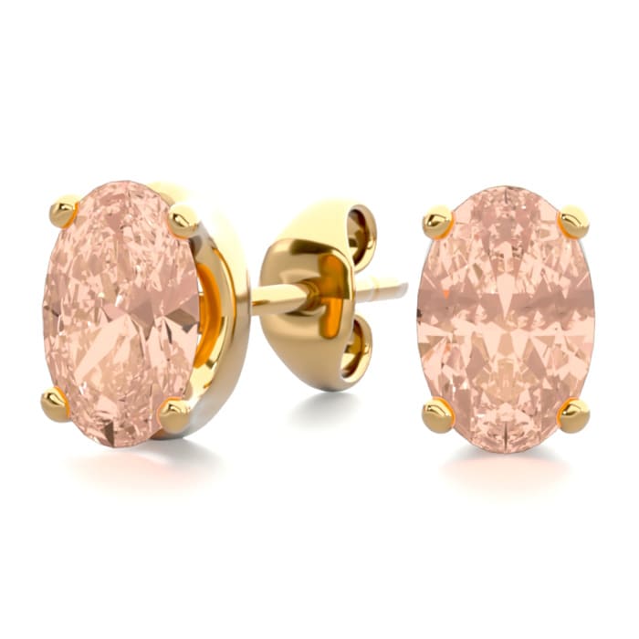3/4 Carat Oval Shape Morganite Earrings Studs In 14K Yellow Gold Over Sterling Silver