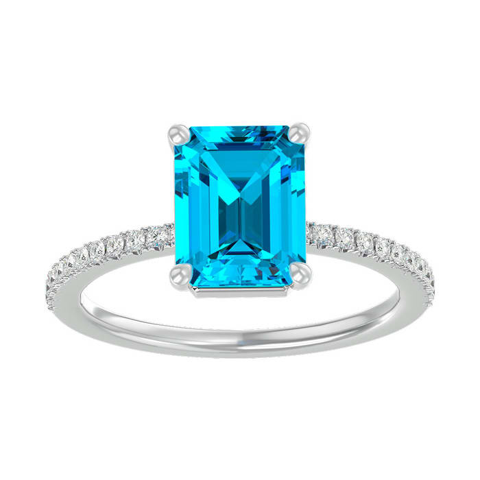 2 Carat Blue Topaz and Diamond Ring In 14 Karat White Gold