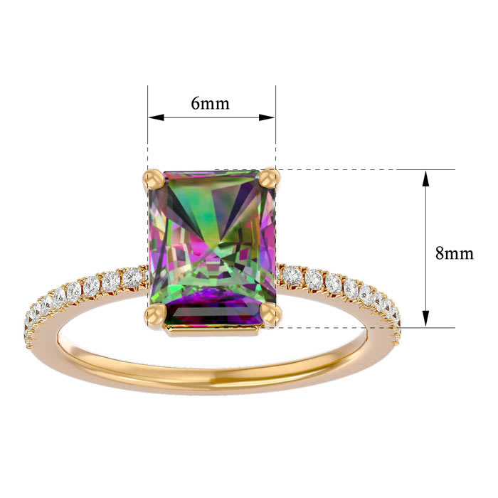 1-1/2 Carat Octagon Shape Mystic Topaz Ring and Diamonds In 14 Karat Yellow Gold