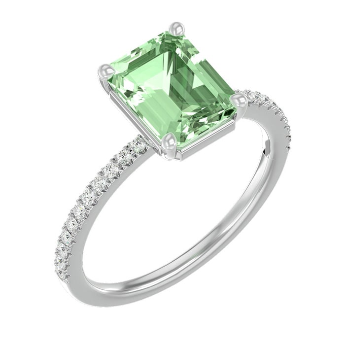 1 1/2 Carat Green Amethyst and Diamond Ring In 14 Karat White Gold