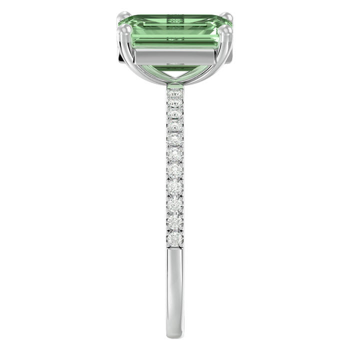 1 1/2 Carat Green Amethyst and Diamond Ring In 14 Karat White Gold