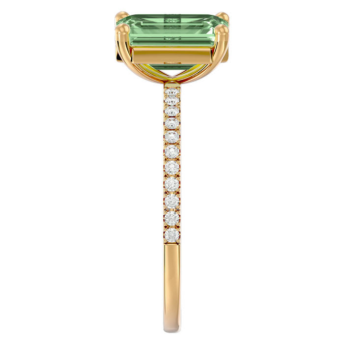 1 1/2 Carat Green Amethyst and Diamond Ring In 14 Karat Yellow Gold