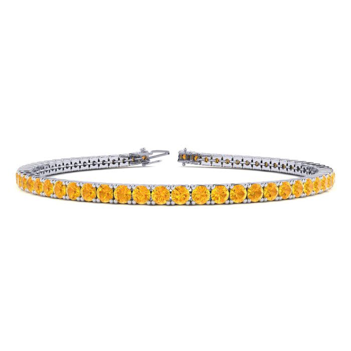 4 Carat Citrine Tennis Bracelet In 14 Karat White Gold, 7 Inches
