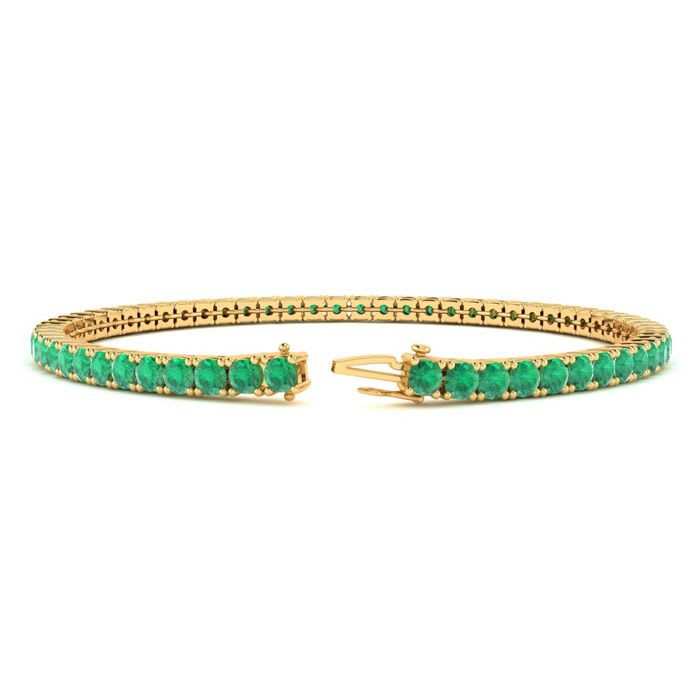 4 1/4 Carat Emerald Tennis Bracelet In 14 Karat Yellow Gold, 6 1/2 Inches