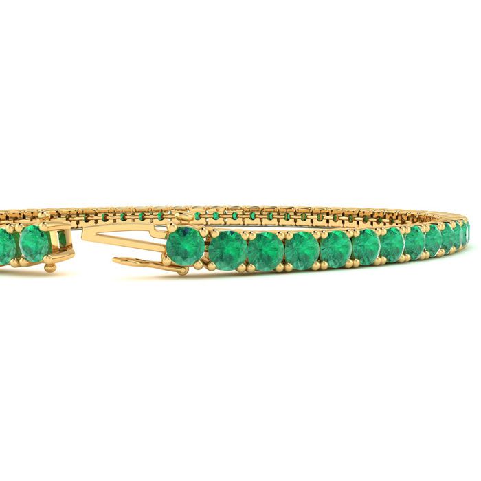 4 1/4 Carat Emerald Tennis Bracelet In 14 Karat Yellow Gold, 6 1/2 Inches
