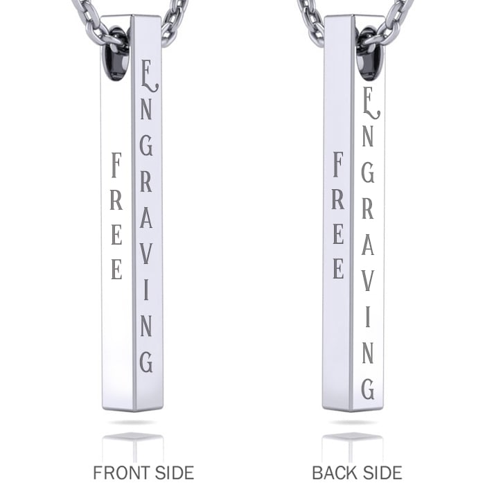 Sterling Silver 3d Vertical Bar Necklace With Free Custom