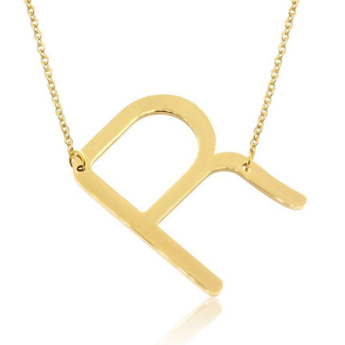 R Initial Sideways Necklace In Gold Overlay 18 Inches