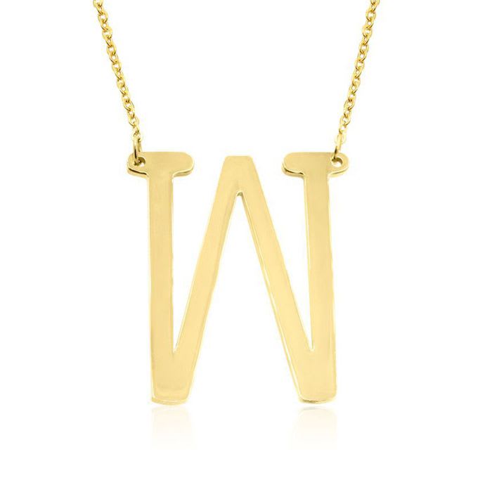 W Initial Sideways Necklace In Gold Overlay, 18 Inches