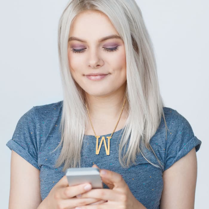 W Initial Sideways Necklace In Gold Overlay, 18 Inches