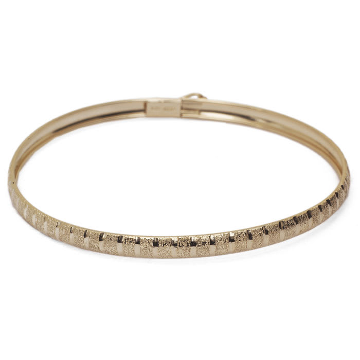 10K Yellow Gold Flexible Bangle Bracelet With Brush Design, 7 Inches