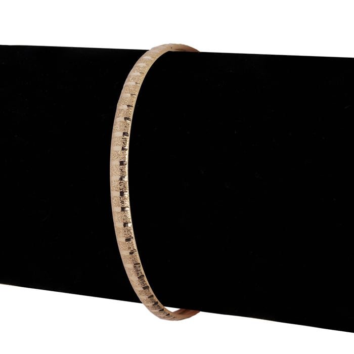 10K Yellow Gold Flexible Bangle Bracelet With Brush Design, 7 Inches